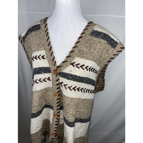 Vintage Westbound Sweater Vest Womens 1X Wool Blend Brown Tan Tasseled Button Up - Picture 14 of 15